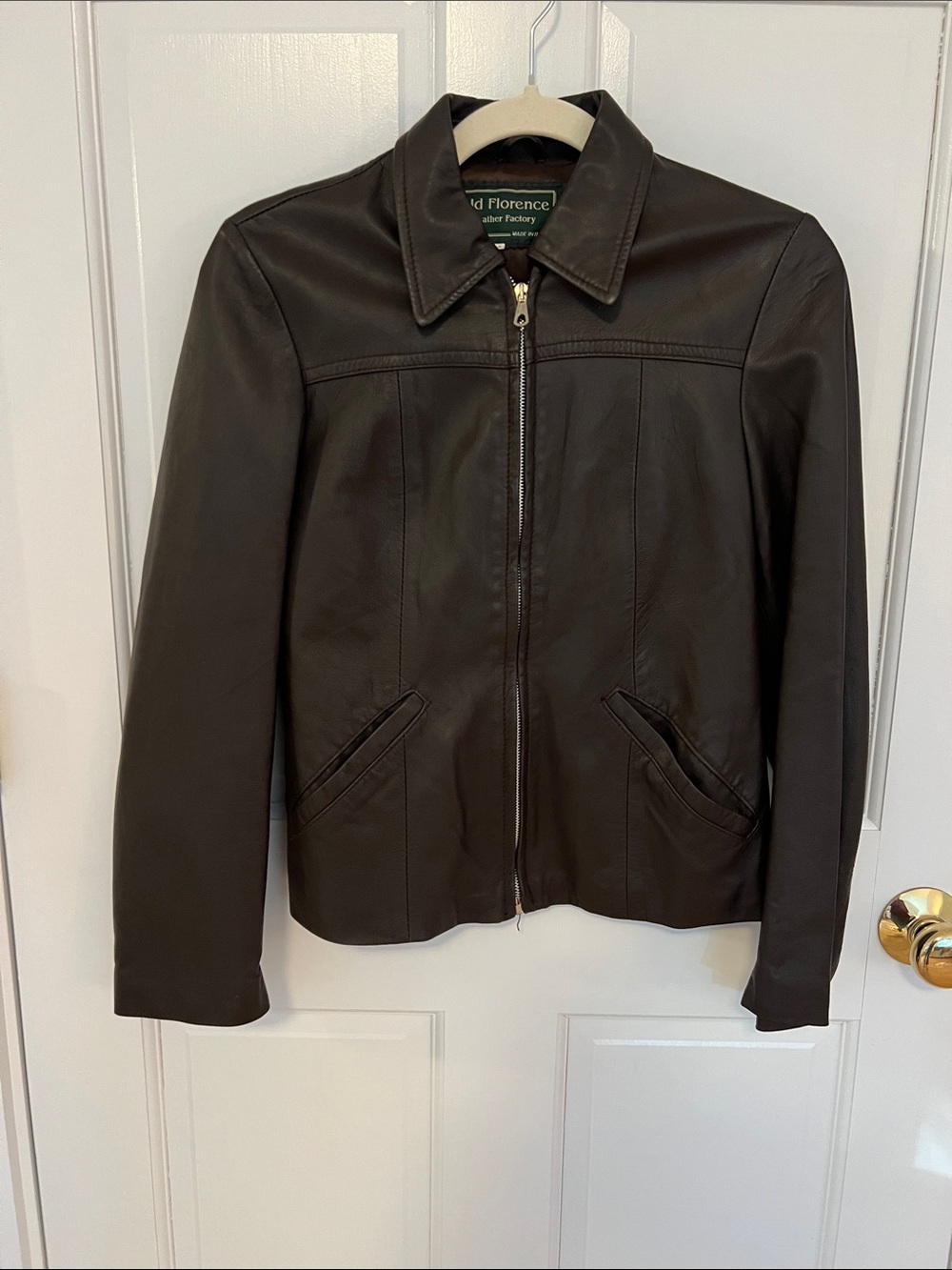 Women's Dark Brown Leather Zip Jacket
